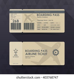 Boarding pass tickets brown paper design. vector illustration.