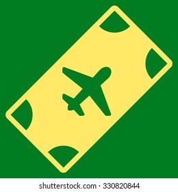 Boarding Pass vector icon. Style is flat yellow symbol, rounded angles, green background.