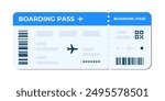 Boarding pass vector illustration. Air plane ticket template. Airline flight pass concept. Blue departure document. Blue airplane ticket design. Blank boarding pass template isolated.