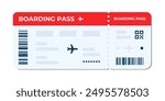 Boarding pass vector illustration. Air plane ticket template. Airline flight pass concept. Blue departure document. Red airplane ticket design. Blank boarding pass template isolated.