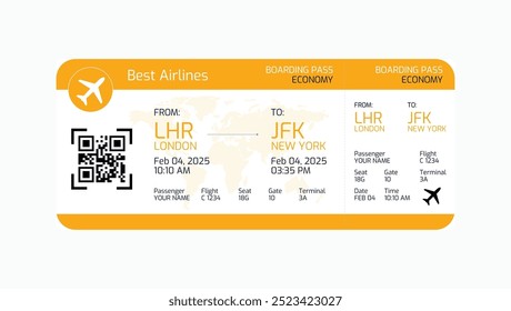 Ilustração do vetor do passe de embarque. Modelo de bilhete de avião