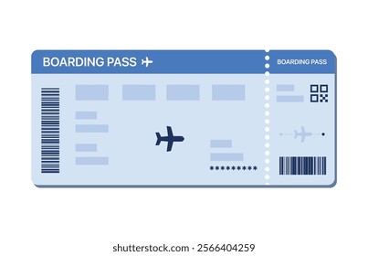 Boarding pass vector illustration. Air plane ticket template. Airline flight pass concept. Blue departure document. Blue airplane ticket design. Blank boarding pass template isolated.