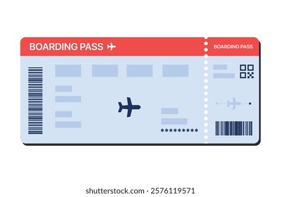 Boarding pass vector illustration. Air plane ticket template. Airline flight pass concept. Blue departure document. Red airplane ticket design. Blank boarding pass template isolated.