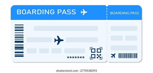 Boarding pass vector illustration. Air plane tickets template. Airline flight pass concept. Blue departure document. Blue airplane tickets design. Blank boarding pass template isolated.