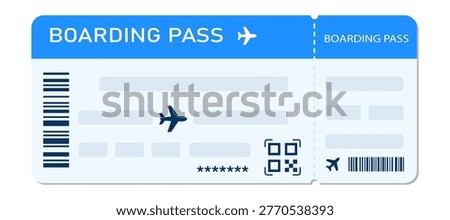 Boarding pass vector illustration. Air plane tickets template. Airline flight pass concept. Blue departure document. Blue airplane tickets design. Blank boarding pass template isolated.