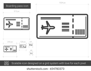Boarding pass vector line icon isolated on white background. Boarding pass line icon for infographic, website or app. Scalable icon designed on a grid system.