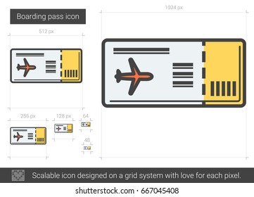 Icono de línea vectorial de pasada de abordaje aislado en fondo blanco. Icono de línea de tarjeta de embarque para infografía, sitio web o aplicación. Icono escalable diseñado en un sistema de cuadrícula.