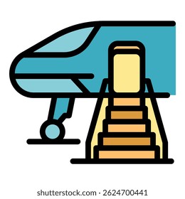 Boarding plane icon. Outline boarding plane vector icon color flat isolated