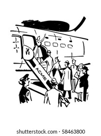 Boarding The Plane - Retro Clip Art