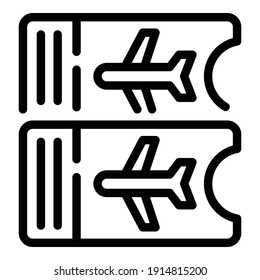 Boarding plane tickets icon. Outline boarding plane tickets vector icon for web design isolated on white background