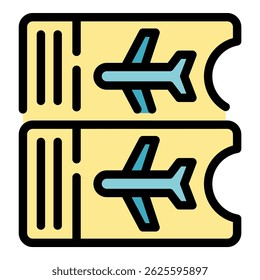 Boarding plane tickets icon. Outline boarding plane tickets vector icon color flat isolated