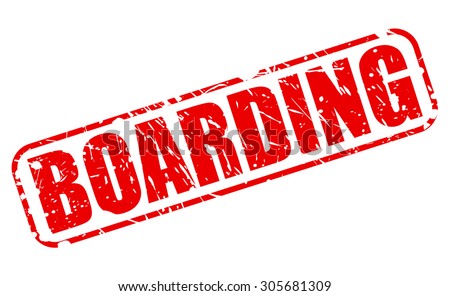 Boarding red stamp text on white