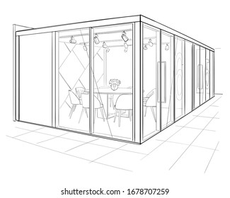 Boarding room. Interior hand drawn sketch.