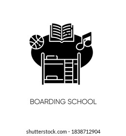 Boarding School Black Glyph Icon. Educational Institution With Extracurricular Activities And Accommodation For Students. College Dorm Silhouette Symbol On White Space. Vector Isolated Illustration