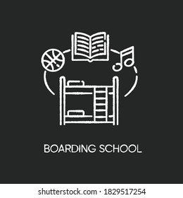 Boarding School Chalk White Icon On Black Background. Educational Institution With Extracurricular Activities And Accommodation For Students. College Dorm. Isolated Vector Chalkboard Illustration