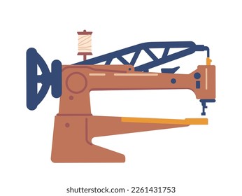 Boarding Stitching Tool, Sewing Machine with l Needle and Thread For Repairing Fabric Or Leather, Fixing Shoes Isolated on White Background. Cartoon Vector Illustration