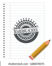 Boarding-school drawn in pencil. Vector Illustration. Detailed.