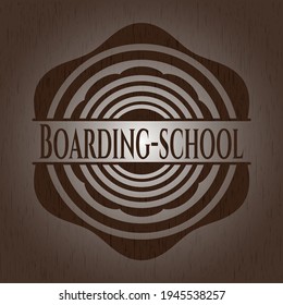 Boarding-school retro wooden emblem. Vector Illustration. 