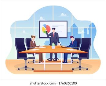 Boardroom Illustration, Board of Directors having Meeting in the Office. This illustration can be use for website, landing page, web, app, and banner.