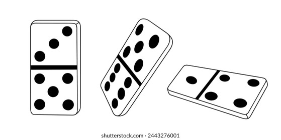 Boards with dots for playing dominoes. A board game in which a chain of dominoes is built with halves touching and having the same number of dots. Vector illustration.