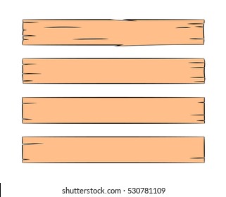 Boards with nicks and wood chips. Older. Comics cartoon style clipart. Tracery hand drawn illustration. Isolated on white. Colored line art. Vector.