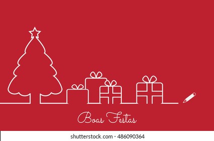 Boas Festas is Happy Holidays in Portuguese language. Line art design vector. 