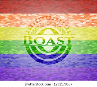 Boast emblem on mosaic background with the colors of the LGBT flag