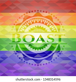 Boast emblem on mosaic background with the colors of the LGBT flag