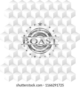 Boast grey badge with geometric cube white background