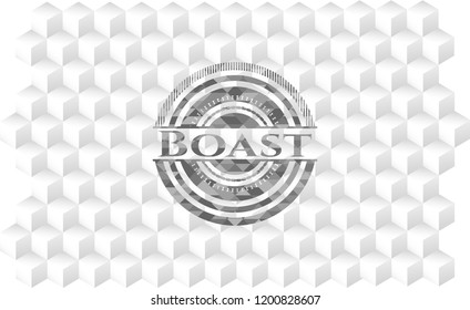 Boast grey badge with geometric cube white background