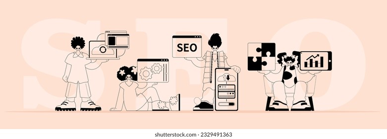 A boastfully team that specializes in SEO . trendy typification in a linear dart. Trendy style, Vector Illustration