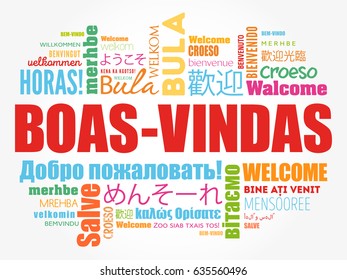 Boas-Vindas (Welcome in Brazilian Portuguese) word cloud in different languages, conceptual background