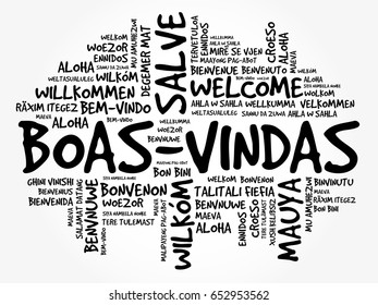 Boas-Vindas (Welcome in Brazilian Portuguese) word cloud in different languages, conceptual background