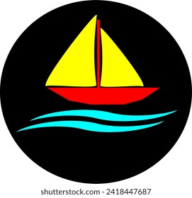 a boat with 2 sails in the middle of the sea