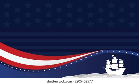 Boat and American flag  background with copy space area. Suitable to use on columbus day event.