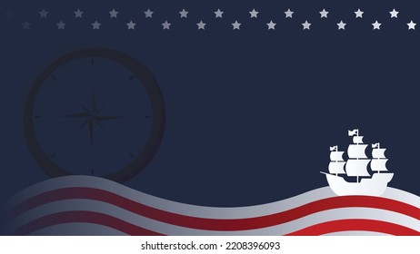 Boat and American flag  background with copy space area. Suitable to use on columbus day event.