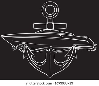 boat with anchor in black background Vector Illustration