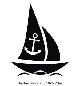 boat and anchor, black vector icon