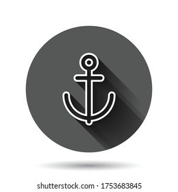 Boat anchor icon in flat style. Vessel hook vector illustration on black round background with long shadow effect. Ship equipment circle button business concept.