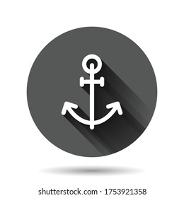 Boat anchor icon in flat style. Vessel hook vector illustration on black round background with long shadow effect. Ship equipment circle button business concept.