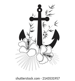 boat anchor and palm leaves