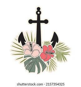 boat anchor and palm leaves