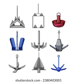 boat anchor set cartoon. nautical ocean, chain maritime, metal steel boat anchor sign. isolated symbol vector illustration