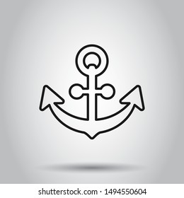 Boat anchor sign icon in flat style. Maritime equipment vector illustration on isolated background. Sea security business concept.