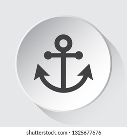 boat anchor - simple gray icon on white button with shadow in front of light gray square background