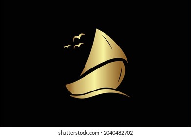 Boat Basic and elegant minimal artistic design in Gold initial based Icon logo-vector