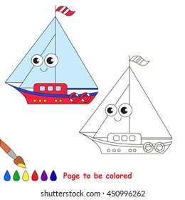 Boat to be colored. Coloring book to educate kids. Learn colors. Visual educational game. Easy kid gaming and primary education. Simple level of difficulty. Coloring pages.