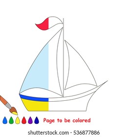 Boat to be colored, the coloring book to educate preschool kids with easy kid educational gaming and primary education of simple game level. The colorless half of picture to be colored by sample half.