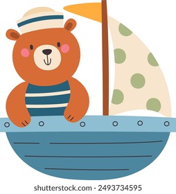 Boat With Bear Captain Vector Illustration