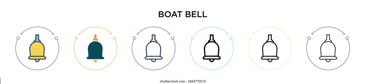 Boat-Glocke-Icon in vollem, dünnen Linie, Umriss und Strich-Stil. Vektorgrafik von zwei farbigen und schwarzen Bootglocken Vektorgrafiken-Designs kann für mobile, iPhone-, web-basierte
